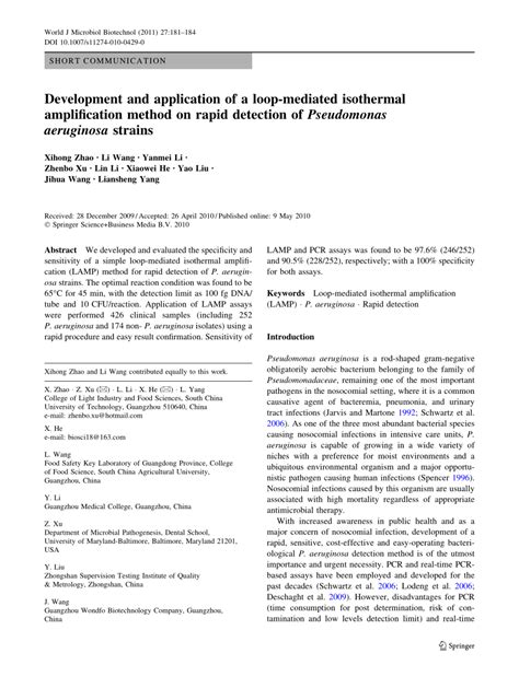 Pdf Development And Application Of A Loop Mediated Isothermal