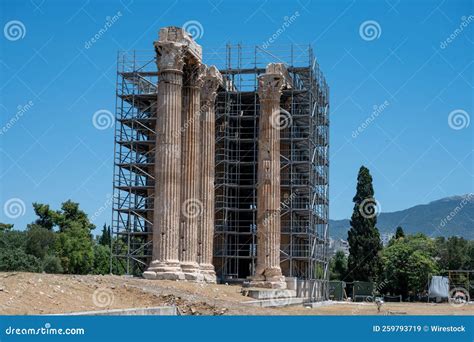 Restoration of the Temple of Olympian Zeus Under the Blue Sky, Athens ...