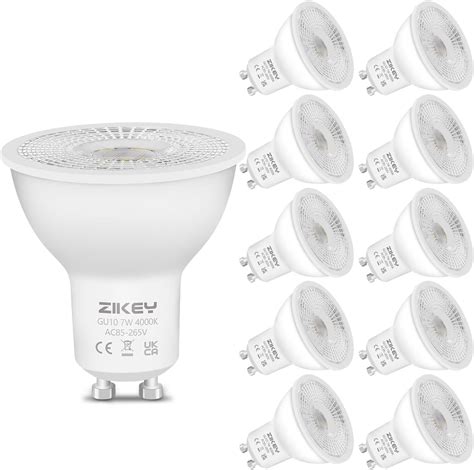 Zikey 7w Gu10 Led Light Bulbs Neutral White 4000k 650lm Equivalent