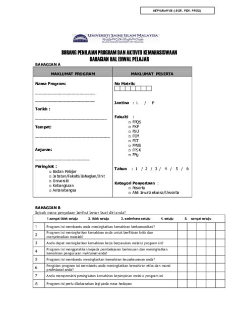 Pdf Borang Penilaian Program