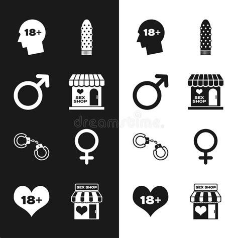 Set Sex Shop Building Male Gender Symbol Head With 18 Plus Vibrator