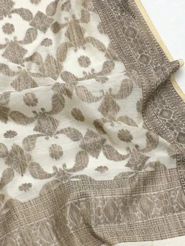 Banarasi Chanderi Silk Resham Jacquard Dupatta Cream Ghee At Rs