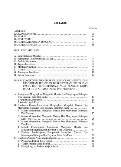 DAFTAR ISI Halaman ABSTARK KATA PENGANTAR Ii Iv Ix X Xi DAFTAR TABEL
