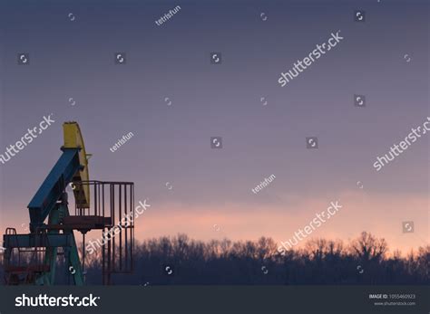 Oil Well Pump Croatia Sunset Background Stock Photo 1055460923