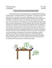 Lab Report Force And Acceleration Docx Mohamed Asran