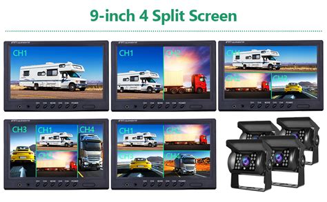 podofo Vans RV Rückfahrkamera Set 9 Zoll Monitor 4 Kameras 4