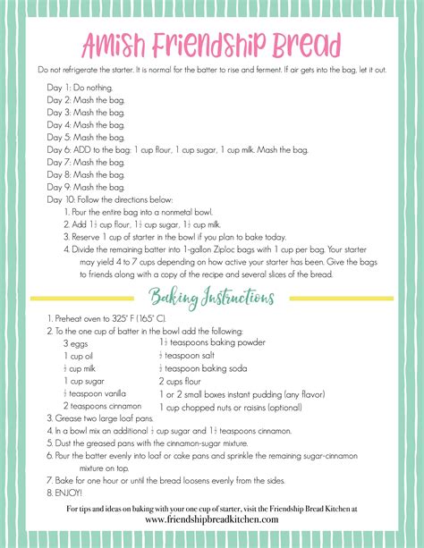 Printable Amish Friendship Bread Recipe