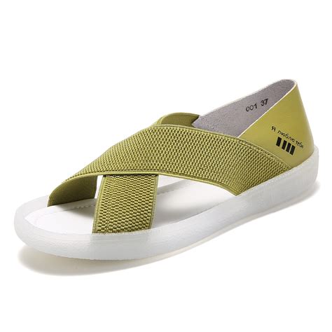 Cyiecw Womens Flat Sandals Elastic Strap Sandals Summer Open Toe Beach