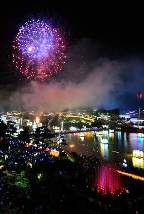 Fireworks Burst Over Jinjuseong Fortress Floating Editorial Stock Photo ...