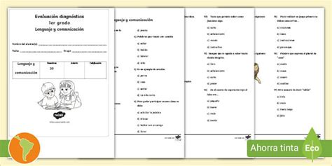 Examen diagnóstico editable 1er grado lenguaje y comunicación