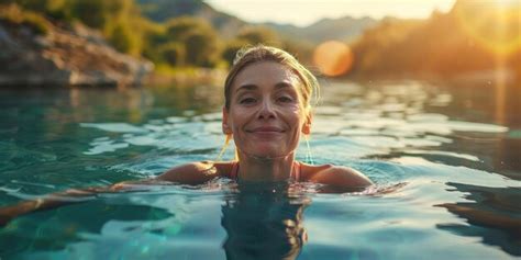 A Contented Mature Woman Joyfully Glides Through The Crystal Generative