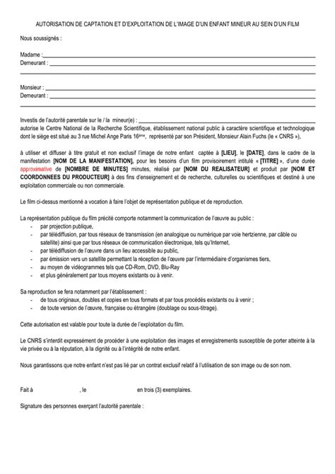 Modelé De Demande Dautorisation De Droit à Limage Doc Pdf Page 1