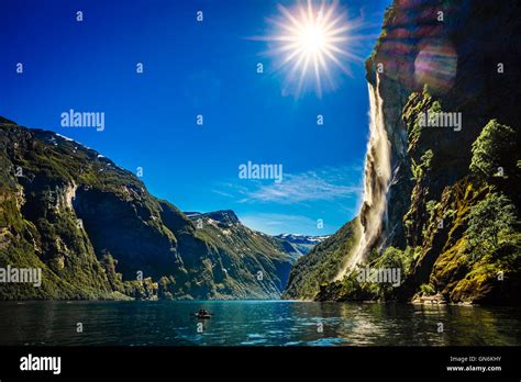 Geiranger fjord, waterfall Seven Sisters. Beautiful Nature Norway ...
