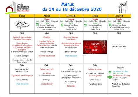 Menu Semaine Du Au D Cembre Lyc E Des M Tiers Du