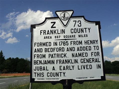 Franklin County Virginia Historic Marker Franklin County Virginia