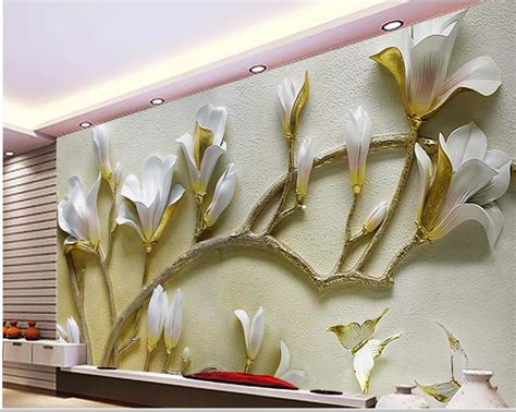 3d Orchid Relief Magnolia Wallpaper For Living Room Magnolia Background