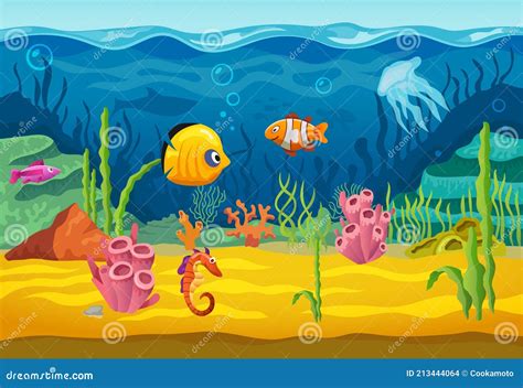 Sea Underwater Fishes, Cartoon Aquarium Background Stock Vector ...