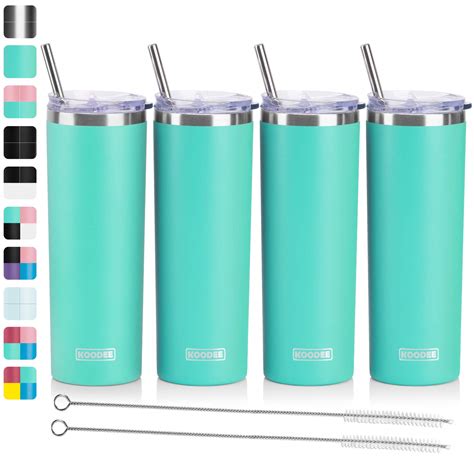 Koodee 20 Oz Stainless Steel Skinny Tumblers 4 Pack Double Wall Insulated Water