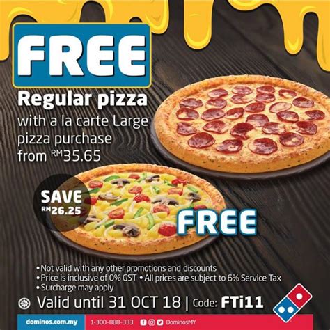 Domino's Pizza FREE Coupon (until 31 October 2018)