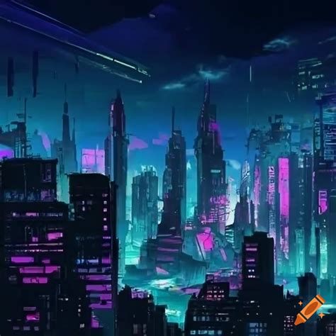 Futuristic Cityscape In Cyberpunk Style