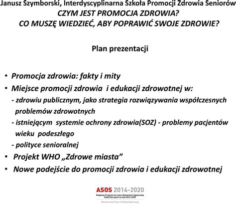 Plan Prezentacji Promocja Zdrowia Fakty I Mity Miejsce Promocji