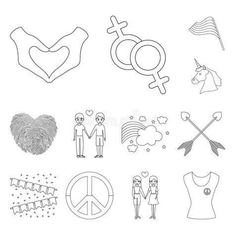 Gay And Lesbian Outline Icons In Set Collection For Design Sexual