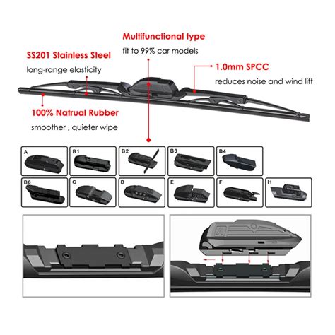 Bosoko Carall Wiper T Front Frame Wiper Blades With Multi Adapters