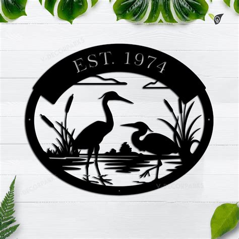 Personalized Herons Bird Monogram Metal Wall Art Custom Herons Bird