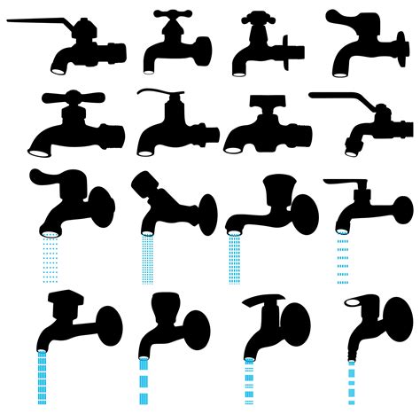 Set Collections Black Water Tap Silhouette Icon Design Vector