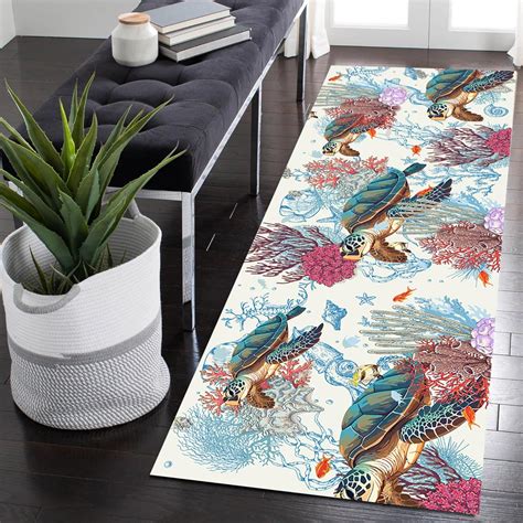 Exinbu Rustic Coastal Sea Turtle Runner Rug 33x7ft Cute