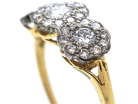 Edwardian Ct Gold Platinum Diamond Triple Cluster Ring N