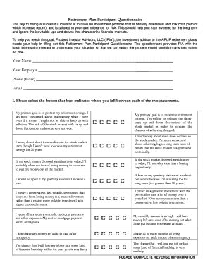 Fillable Online Retirement Plan Participant Questionnaire Fax Email