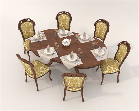 Classic Dining Table And Chairs D Model By Nhattuankts