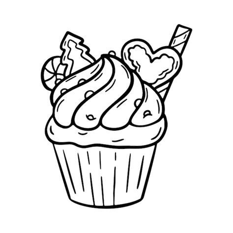 Vector Navidad Doodle Cupcake Con Crema Dise O Dibujado A Mano Dulce