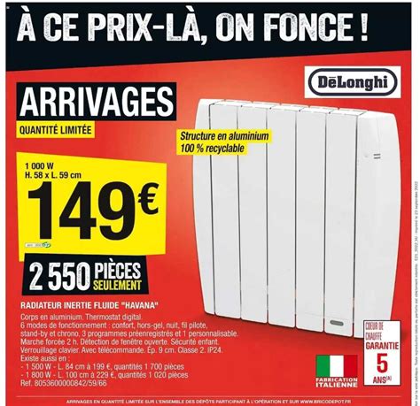 Promo Radiateur Inertie Fluide Havana D Longhi Chez Brico D P T