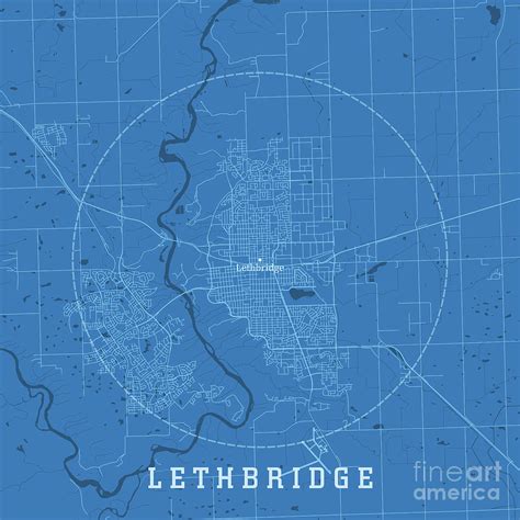 Lethbridge Alberta City Vector Road Map Blue Text Digital Art by Frank ...