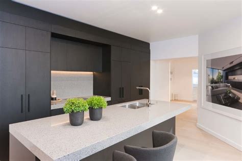 Matte Black Timber Grain Contemporary Kitchen Sydney By Premier