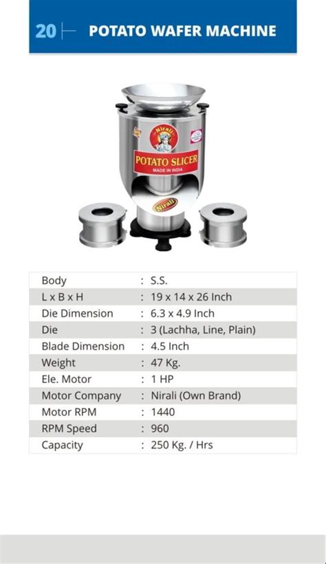 Automatic Stainless Steel Potato Slicer Nirali With 3 Dies 2 Hp 250