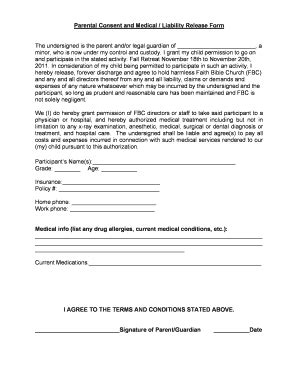 Fillable Online Parental Consent And Medical Liability Release Form Fax