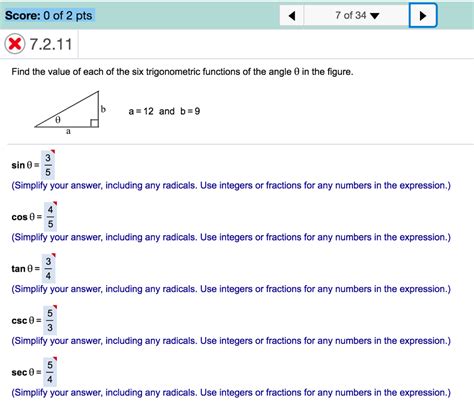 Solved Find The Value Of Each Of The Six Trigonometric