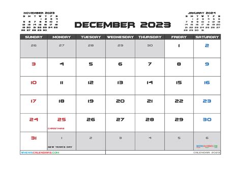 Printable Christmas December 2023 Calendar