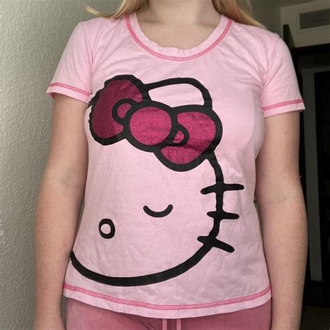 Hello Kitty Pink Sparkly Bow T Shirt Size S P Fits Depop