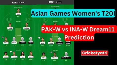 PAK W Vs INA W Dream11 Prediction In Hindi Dream11 Team Fantasy