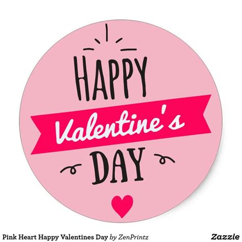 Pink Heart Happy Valentines Day Classic Round Sticker Zazzle Happy Valentines Day Happy