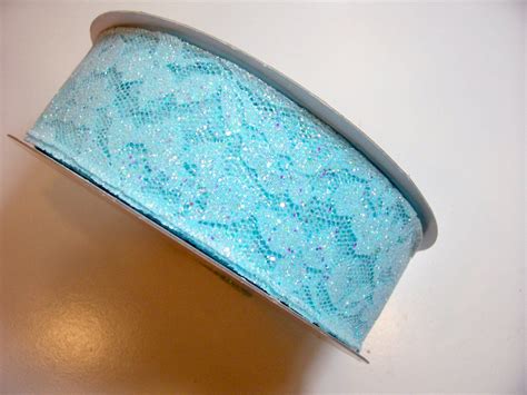 Glitter Lace Ribbon Light Blue Glitter Lace Wired Fabric Etsy Blue