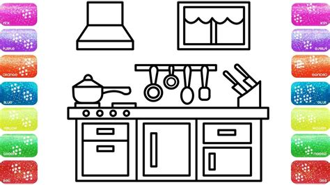 Kitchen Coloring Page For Kids With Glitters Coloring Book For Kids