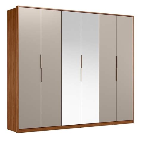Guarda Roupa Casal Atrice 6 Portas Nogueira Touch Nude Prime Tx 2 Espelhos Demartêz Nogueira