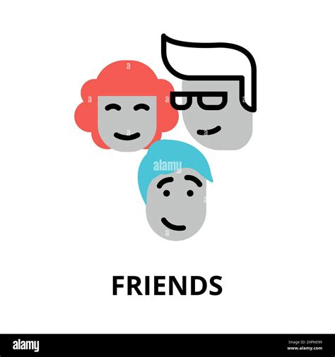 Modern Flat Thin Line Design Vector Illustration Concept Of Friends