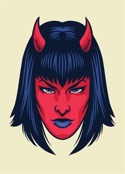 Vintage Drawing Of Devil Women Face Vector Art At Vecteezy