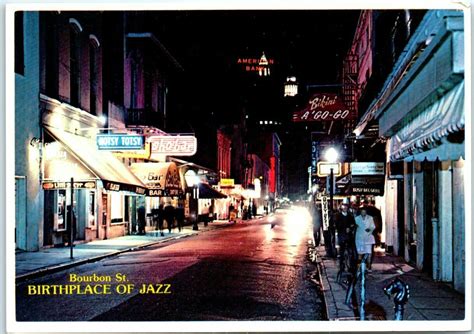 Postcard Bourbon Street At Night Birthplace Of Jazz New Orleans